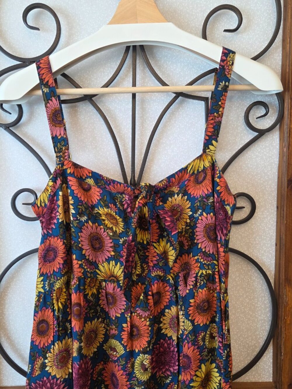 Natural Life Patti Tie Front Dress Size S Maxi Sunflower Floral Slits Boho NEW - Picture 3 of 12